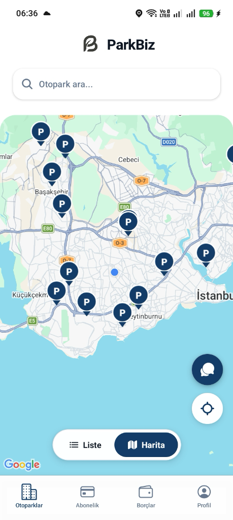 ParkBiz Canlı Otopark Haritası